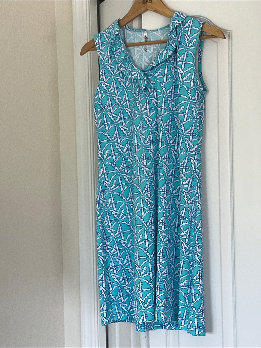 Lulu-B Turquoise, Cornflower Blue & White Patterned Midi Dress - Picture 2 of 7